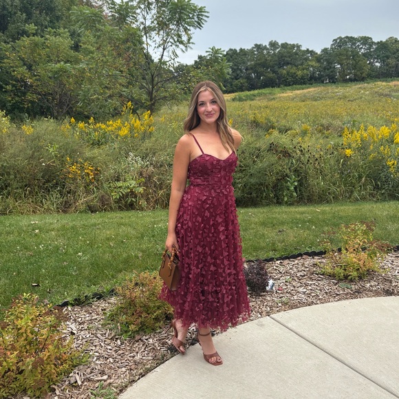 Lulus | Burgundy Butterfly Midi Party Dress - Picture 6 of 6